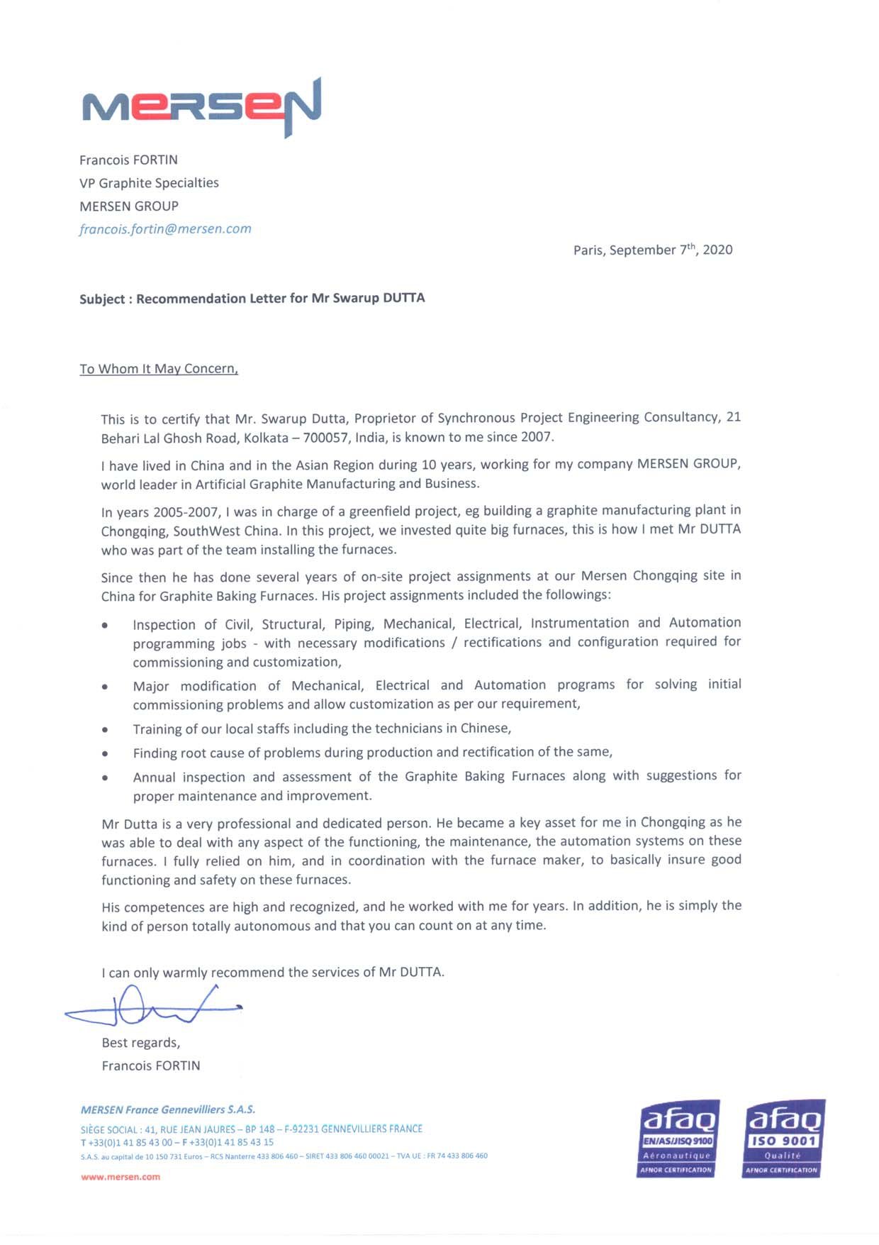 Recommendation Letter - François Fortin