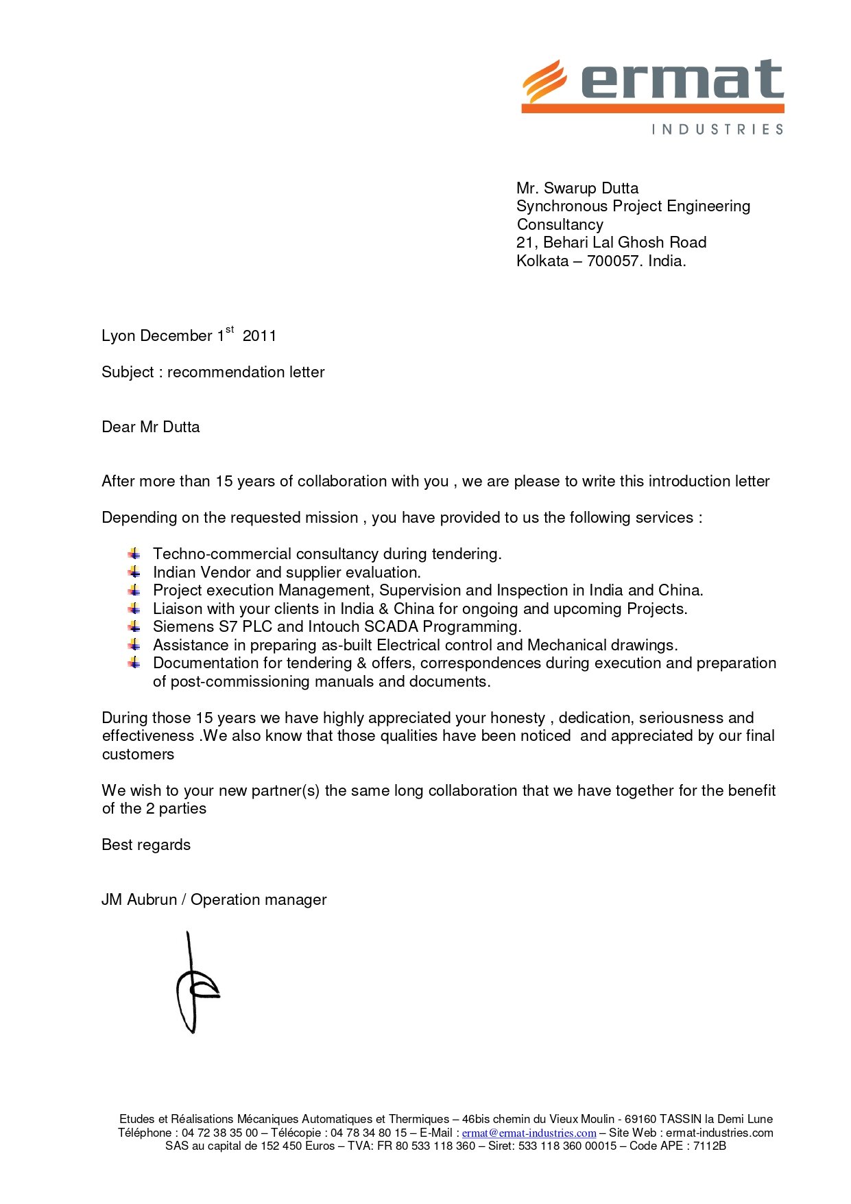 Recommendation Letter - Ermat 2011